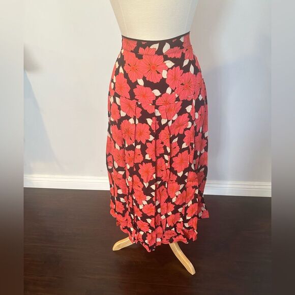 REISS Kolbie Floral Printed Slip Skirt in Coral Size Women's 10 - Picture 3 of 8